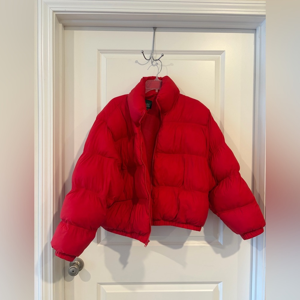 Wild Fable Bright Red Cropped Puffer Jacket